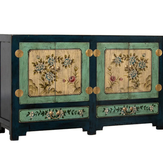 MMOOKA Chinese Painted Furniture Solid Wood Locker Vintage Cabinet Distressed New Chinese Style Side Cabinet