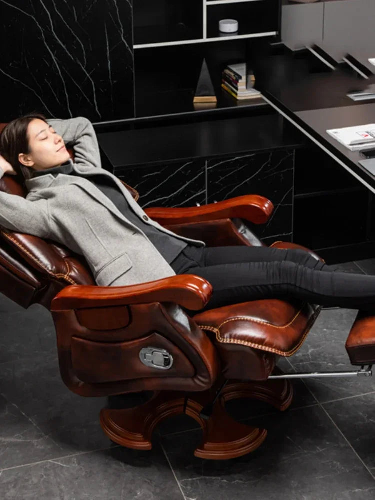 MMOOKA Luxury Leather Boss Office Chair Ergonomic Orange Office Chair With Footrest Sleep Comfort Cadeira Gamer Office Desk Furniture