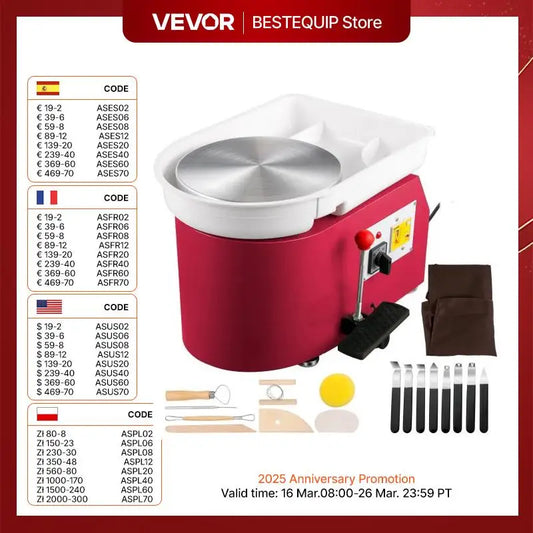 MMOOKA MMOOKA VEVOR 28cm Pottery Wheel Machine 350W Foot & Manual Control Electric Art DIY Ceramic Clay Sculpting Tool w/ Turntable Tray 18PcsMMOOKA.COM
