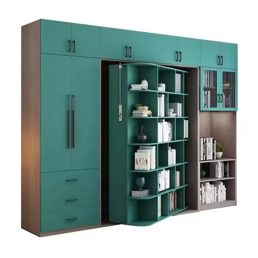 ANTNX Wooden Rotating Invisible Folding Bed Combination Multi Functional Wardrobe Cabinets Desk Bookcase Murphy Bed bookshelf storage ANTNX.COM