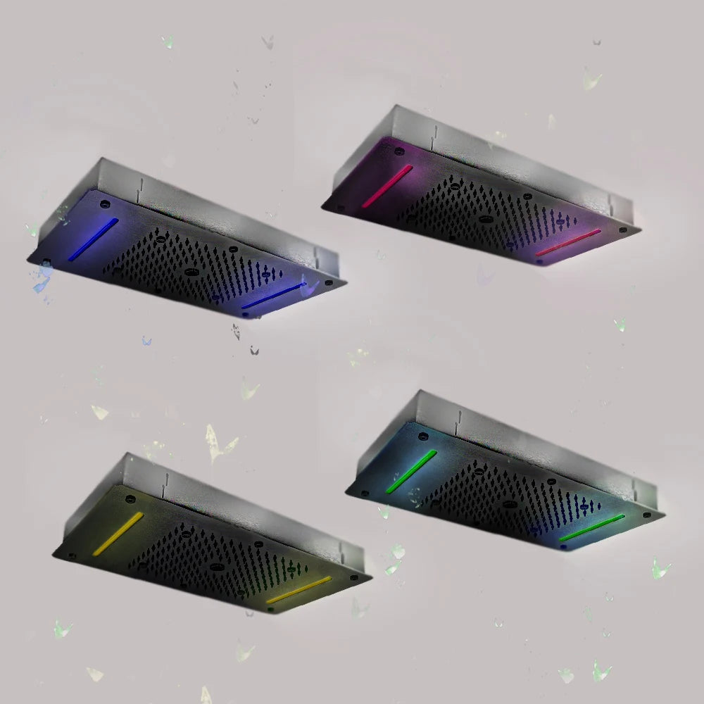 MMOOKA LED Ceiling Shower Head 27.56"x14.96" Matte Black Embedded Showerhead Massage Rainfall Waterfall Bubble Mist Stainless Steel MMOOKA.COM