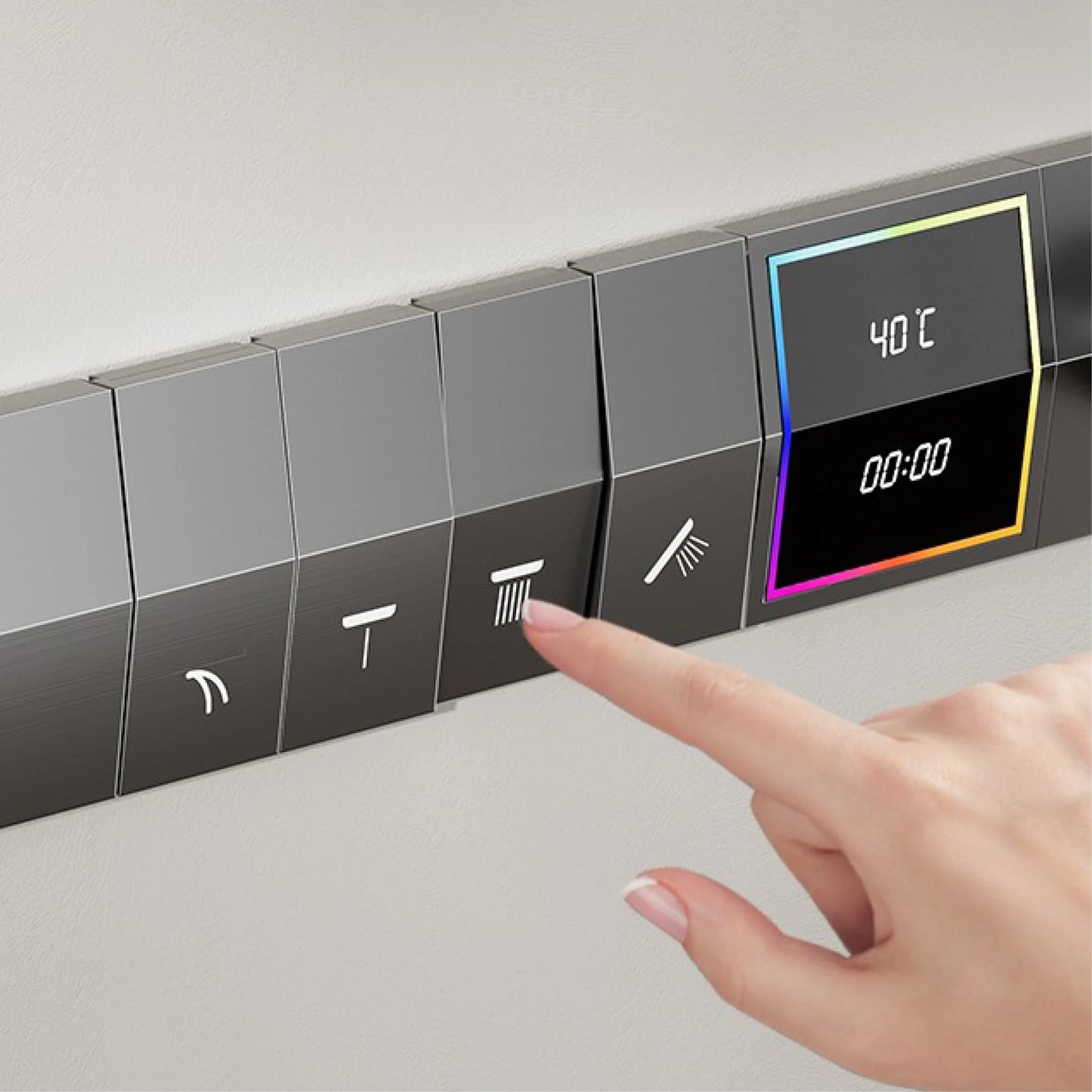 ANTNX Luxury gun gray brass shower system intelligent LED digital display design, wall mounted dual control cold & hot 4-function Tap ANTNX.COM