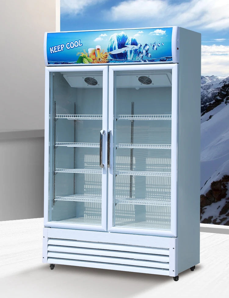 Hot sales double door beverage display cooler showcase freezer for sale