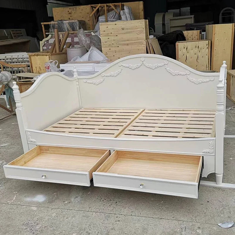 MMOOKA American Style French Style Retro Distressed Carved Multi-Functional Boys and Girls Stretchable Storage Sofa Bed