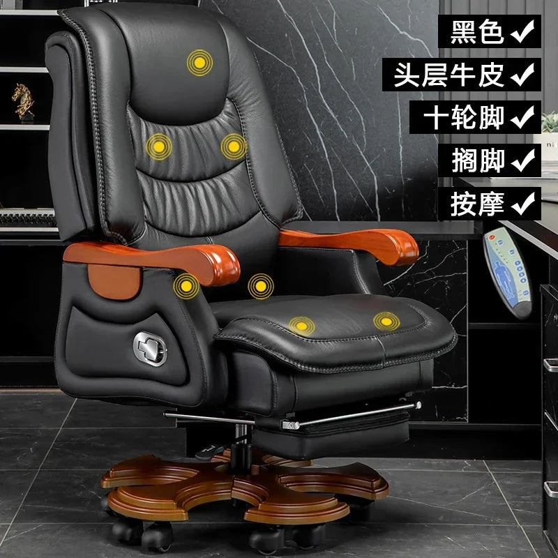 MMOOKA Luxury Leather Boss Office Chair Ergonomic Orange Office Chair With Footrest Sleep Comfort Cadeira Gamer Office Desk Furniture