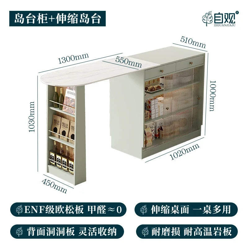MMOOKA Retractable European Stone Plate Sideboard Cabinet Green Dining Table Small Apartment Furniture