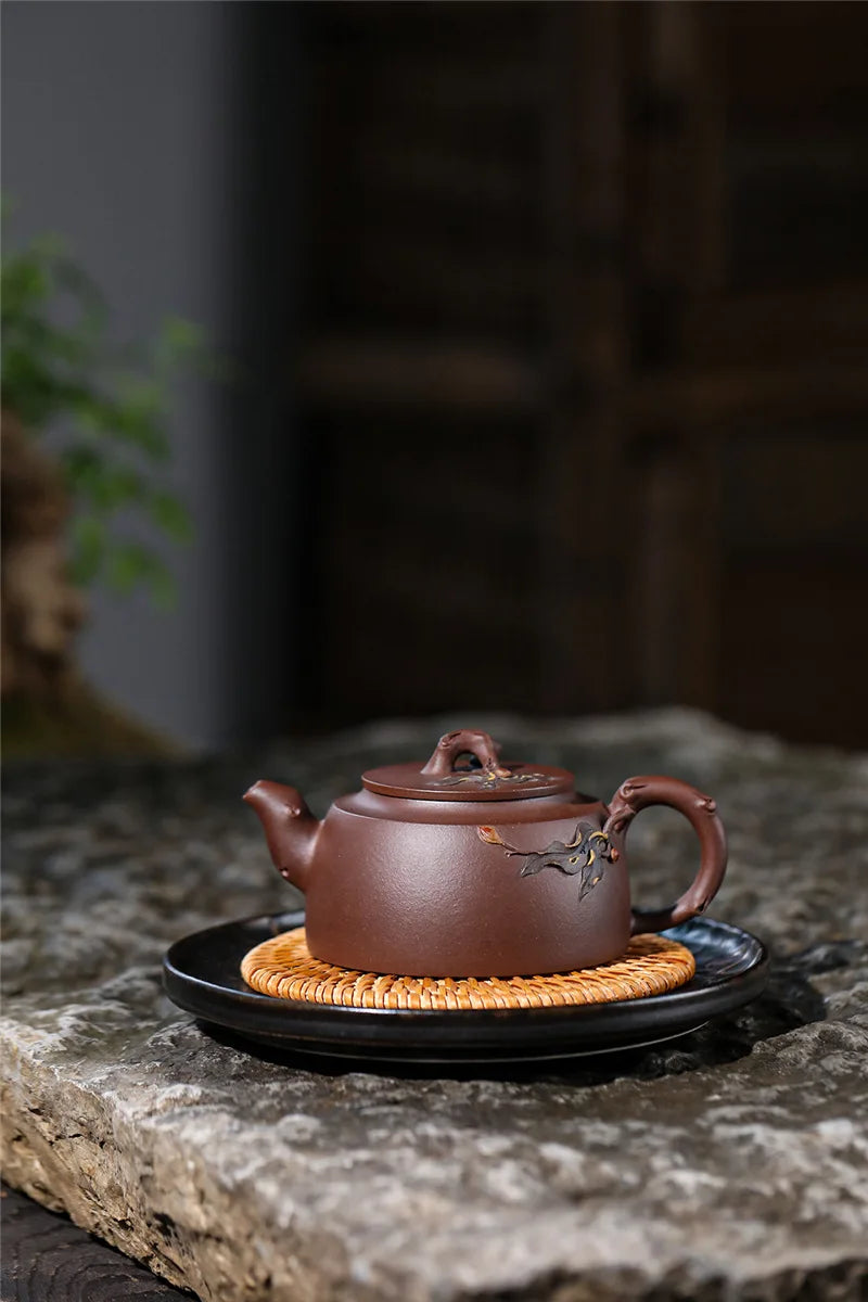 Qiusuo-Handmade Zisha Teapot, Yixing Handmade Pot, Kung-Fu Teaware, Purple Clay, Drinkware for Puer, Green, Black, Chinese Tea