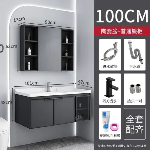 MMOOKA Luxury Full Sets Cabinets Washbasin Countertop Sink Black Bathroom Cabinets Faucets Hanging Mobili Da Bagno Auxiliary Furniture