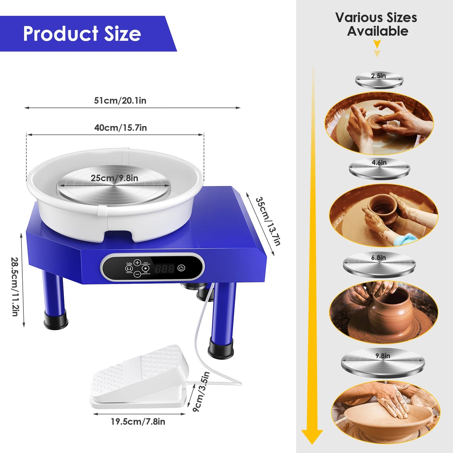MMOOKA MMOOKA 350W Electric Pottery Wheel Forming Machine 25cm Ceramic Pottery Wheel With Tray Foot Pedal Sculpting Mould Clay Art Craft DIYMMOOKA.COM