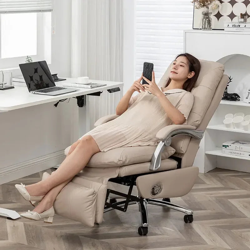 MMOOKA Study Ergonomic Office Chairs Leather Swivel Pedicure Accent Office Chairs Floor Rolling Lounge Sillas Oficina Furniture Wrx