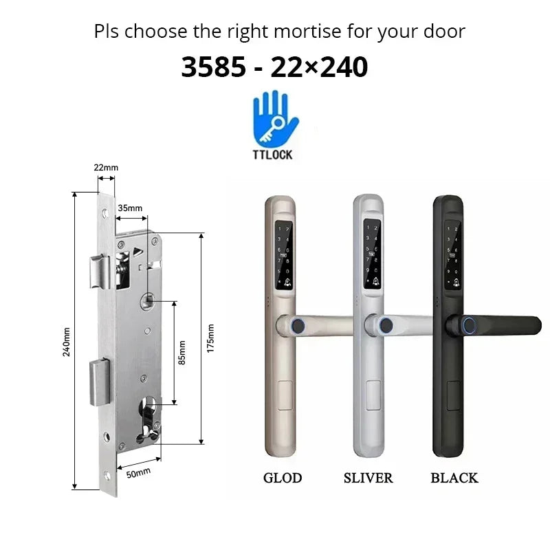 MMOOKA Ttlock App Bluetooth Waterproof Fingerprint Electronic Digital Smart Door Lock RFID Code Keyless Lock for Aluminum/sliding Door