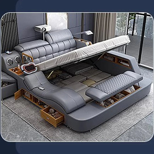 ANTNX MANBAS Luxury King Size Genuine Leather Bed / Tech Smart Bed / Multifunctional Ultimate Beds / Massage Bed with USB,Projecter ANTNX.COM