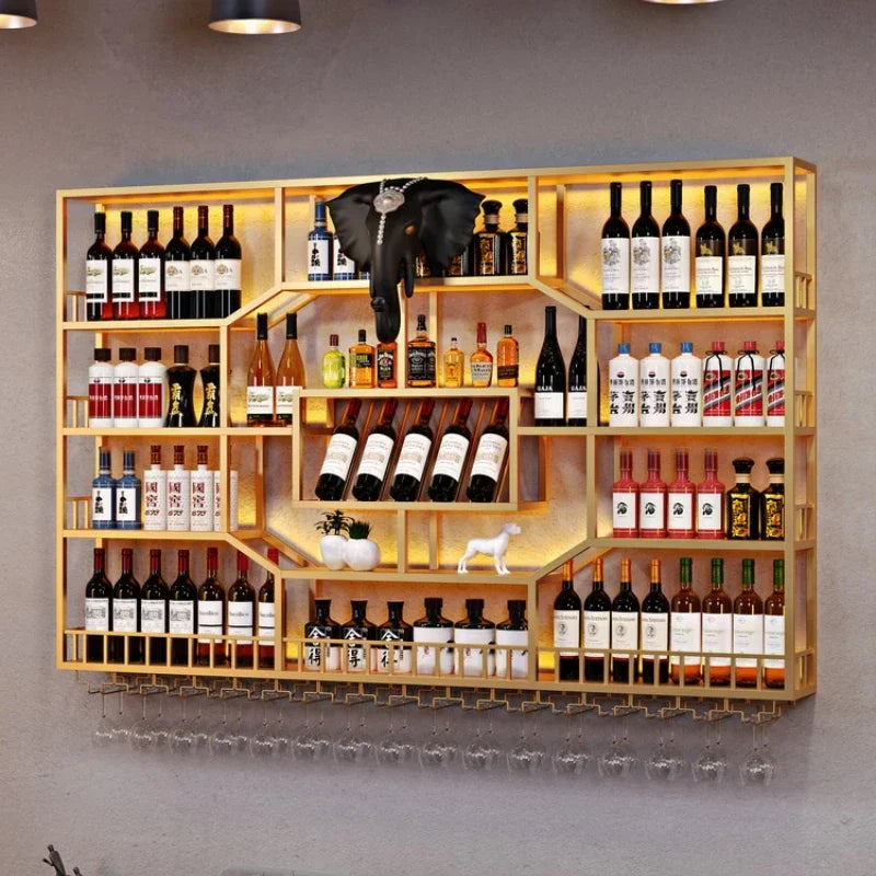 MMOOKA Black Display Wine Racks Wall Mounted Hanging Commercial Wine Bar Cabinet Restaurant Home Meuble Rangement Vin Decorations