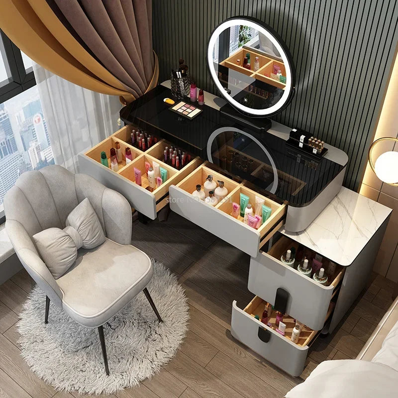 MMOOKA Vanity Desk Modern Dresser Table LED Mirros Household Bedroom Dressing Table Density Board Makeup Table With Mirror Furniture