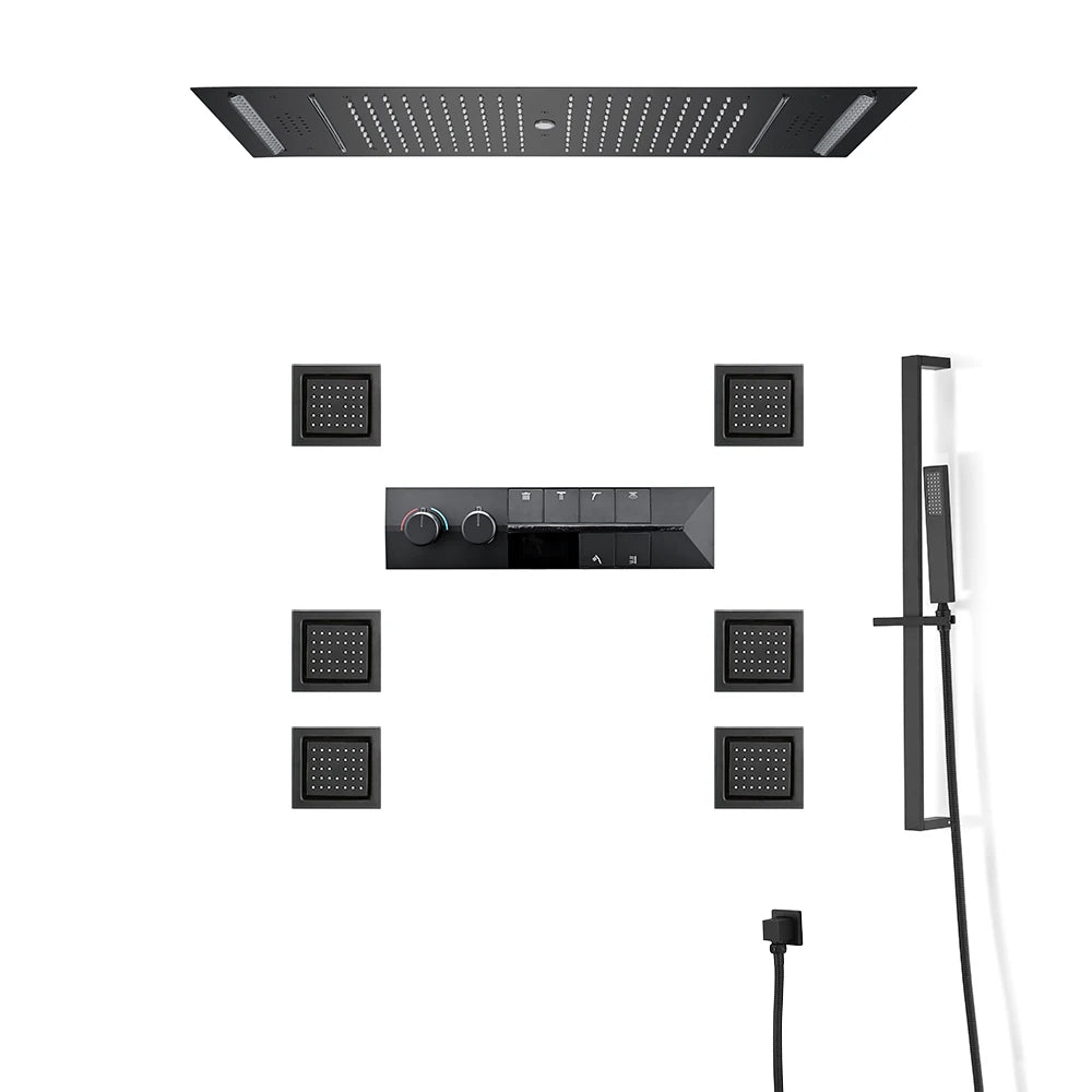ANTNX M Boenn Black ShowerHead Rainfall Bathroom Shower Faucet Luxurious Multi Function LED Shower System Set Smart Thermostatic Mixer ANTNX.COM