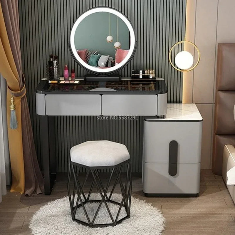 MMOOKA Vanity Desk Modern Dresser Table LED Mirros Household Bedroom Dressing Table Density Board Makeup Table With Mirror Furniture