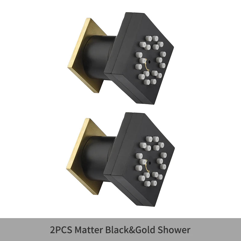 MMOOKA Black Square Body Rain Shower Spray Jets Bathroom Solid Brass Head Sprayer Set Saving Water Massage Jet System MMOOKA.COM