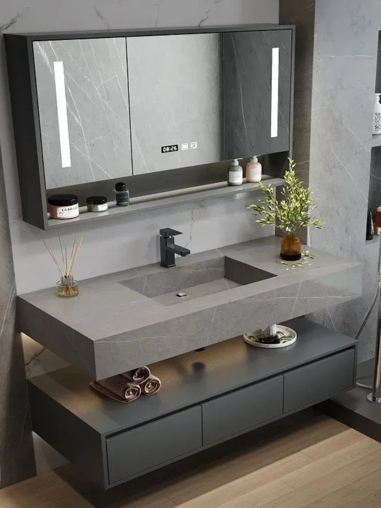 MMOOKA Stone Basin Bathroom Cabinet Furniture Bathroom Modern Smart Slate Integrated Combination Vanity Washbasin Washbasin Washstand