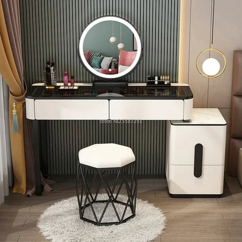 MMOOKA Vanity Desk Modern Dresser Table LED Mirros Household Bedroom Dressing Table Density Board Makeup Table With Mirror Furniture