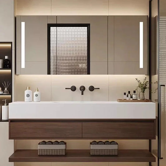 ANTNX Vintage Log Smart Mirror Cabinet Vanity with Sink Large Capacity Storage Bathroom Cabinet Simple Furniture Тумба С Ящиками FYBC ANTNX.COM