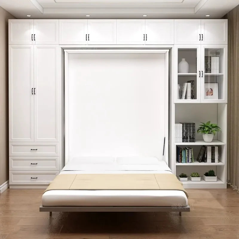 ANTNX Wooden Rotating Invisible Folding Bed Combination Multi Functional Wardrobe Cabinets Desk Bookcase Murphy Bed bookshelf storage ANTNX.COM