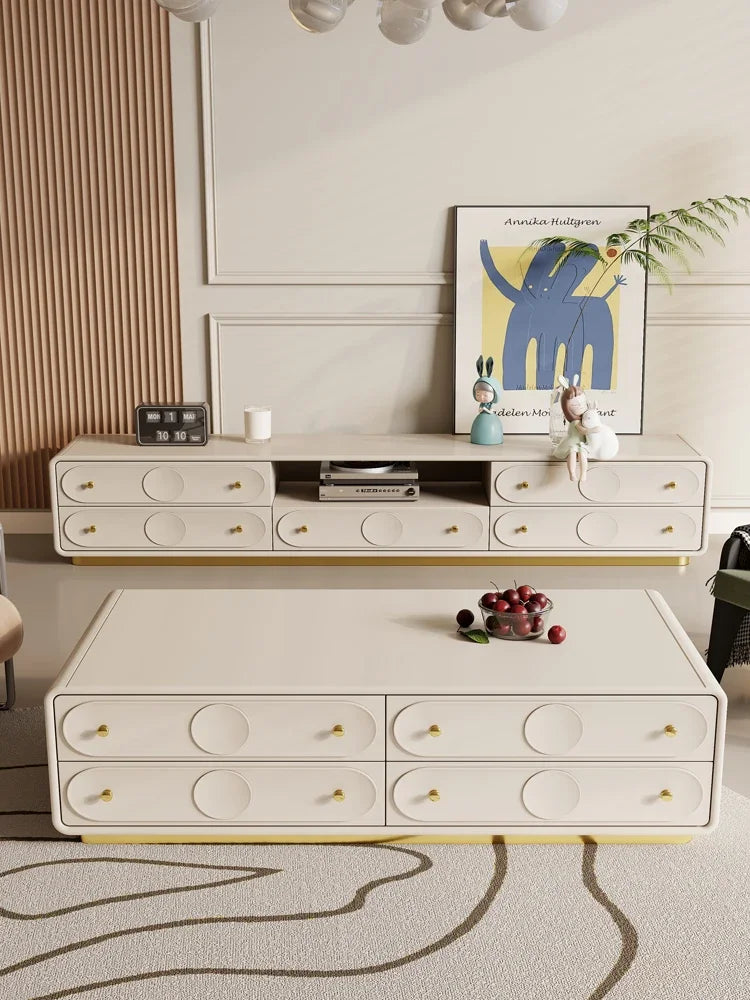 MMOOKA French Cream Style Solid Wood Living Room Combination Furniture Bedroom Modern Minimalist Floor Cabinet Chest of Drawers