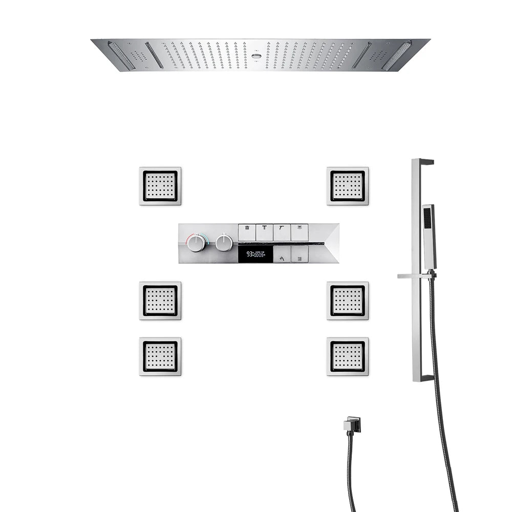 ANTNX M Boenn Black ShowerHead Rainfall Bathroom Shower Faucet Luxurious Multi Function LED Shower System Set Smart Thermostatic Mixer ANTNX.COM