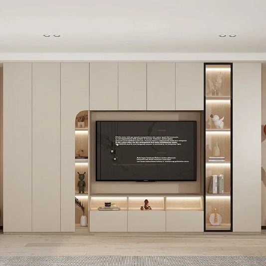 MMOOKA Simply integrated wall TV cabinet, overall living room, display storage cabinet, cream style, light luxury TV combination