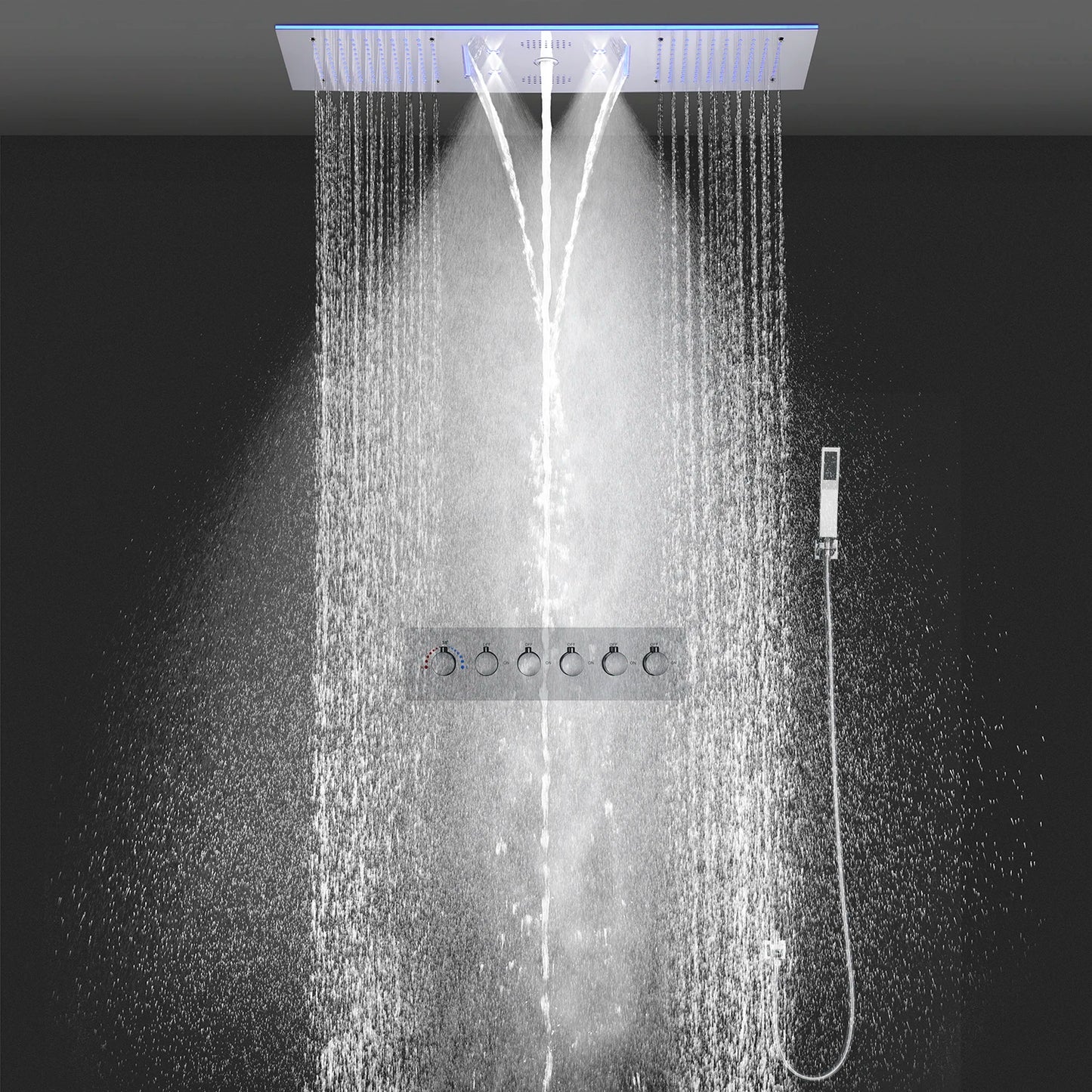 ANTNX Bathroom Ceiling Concealed 36x12Inch 900x300mm Bluetooth Music LED Shower Head Panel Kit Thermostatic Mixer Valve ANTNX.COM