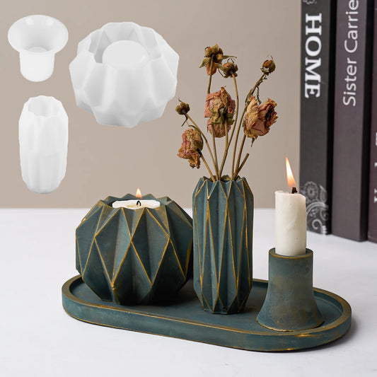 MMOOKA MMOOKA Diamond Shape Candlestick Vase Silicone Mold Geometry Art Candle Jar Concrete Cement Mold Handicraft Epoxy Resin Mold Home DecorMMOOKA.COM