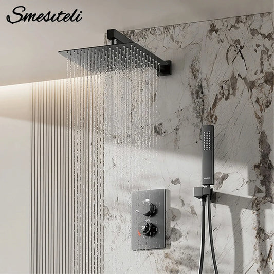 ANTNX Thermostatic Digital Display Shower Faucet 38 Degrees Adjustable Knob Hot and Cold Bathroom Tap 10 Inches Head Shower System Set ANTNX.COM