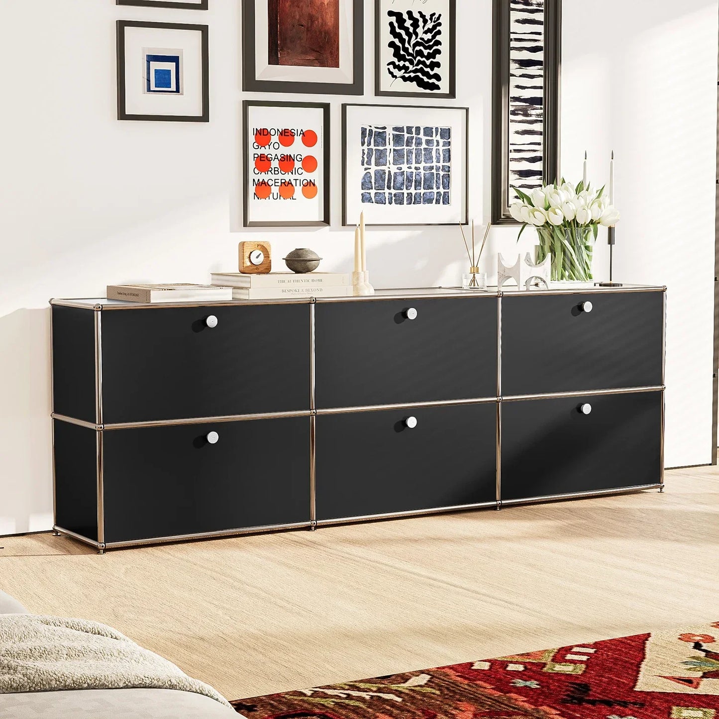 MMOOKA Storage Cabinet with 2/3/6 Haller Nightstand Modular Furniture Bed Side Table Holder Stainless Steel Metal Board for Living Room
