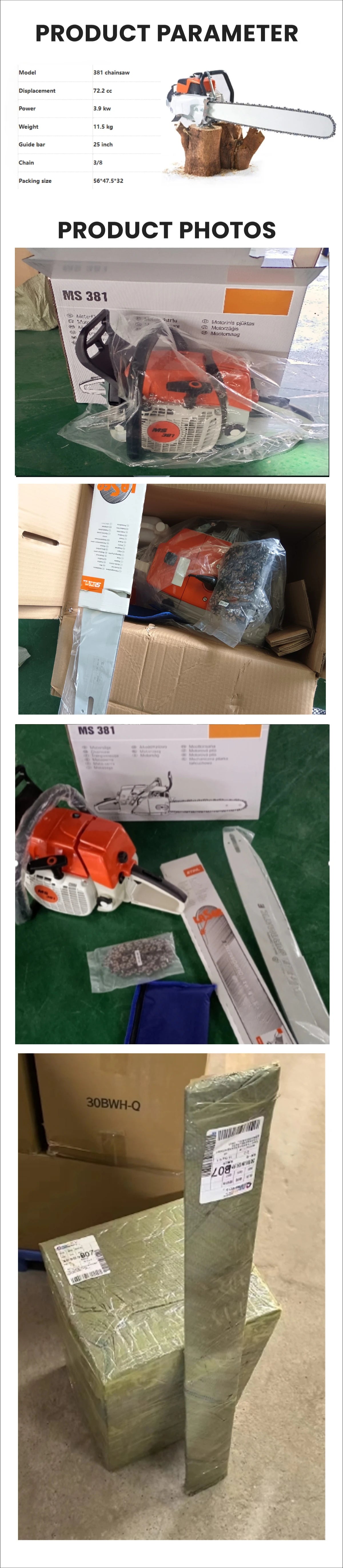 ANTNX Chain Saw 381, 3.9 KW Power Petrol Saw with 25-inch Guide 72.2cc Large Displacement Can Be Used for Yard Logging ANTNX.COM