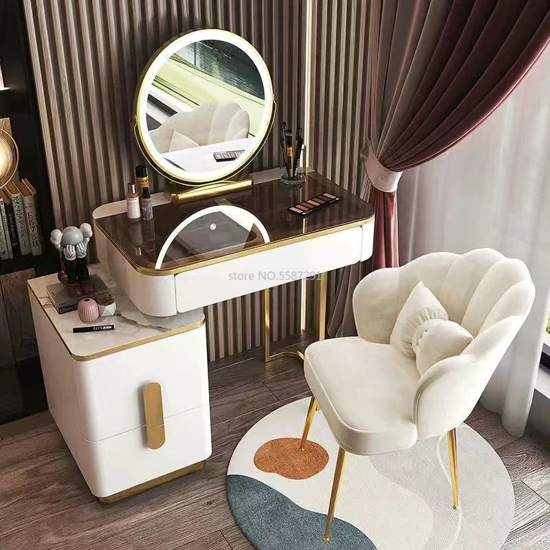 MMOOKA Vanity Desk Modern Dresser Table LED Mirros Household Bedroom Dressing Table Density Board Makeup Table With Mirror Furniture