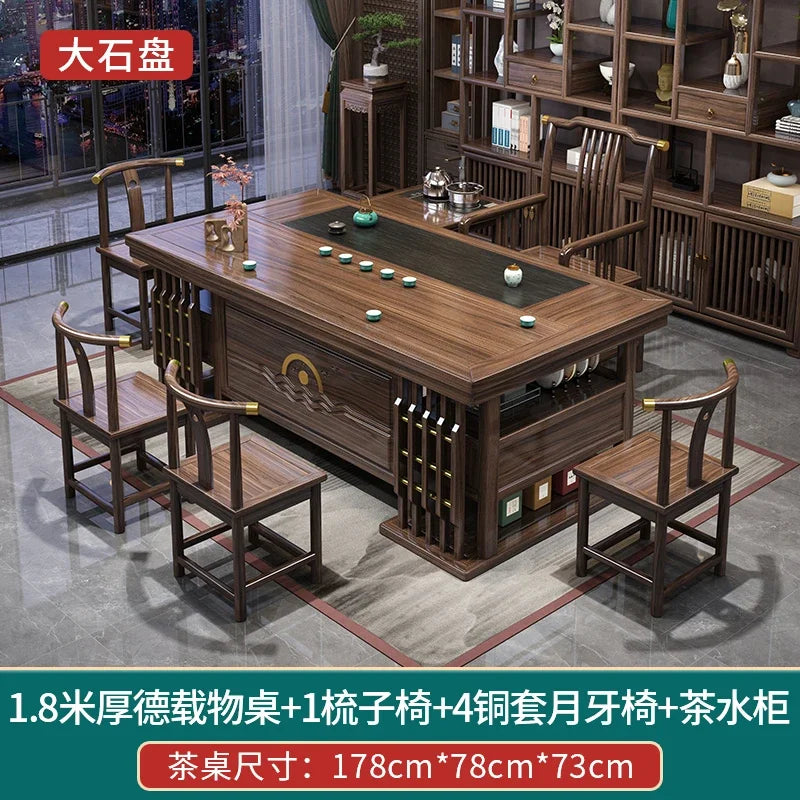 MMOOKA Solid Wood Table-Chair Set New Chinese Household One Table Five Chairs Kung Fu Tea Brewing Sets