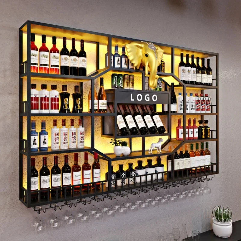 MMOOKA Black Display Wine Racks Wall Mounted Hanging Commercial Wine Bar Cabinet Restaurant Home Meuble Rangement Vin Decorations
