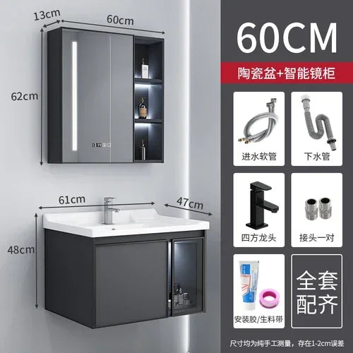 MMOOKA Luxury Full Sets Cabinets Washbasin Countertop Sink Black Bathroom Cabinets Faucets Hanging Mobili Da Bagno Auxiliary Furniture