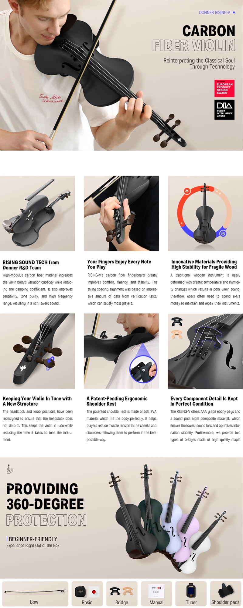 Rising-V Carbon Fiber Violin 4/4