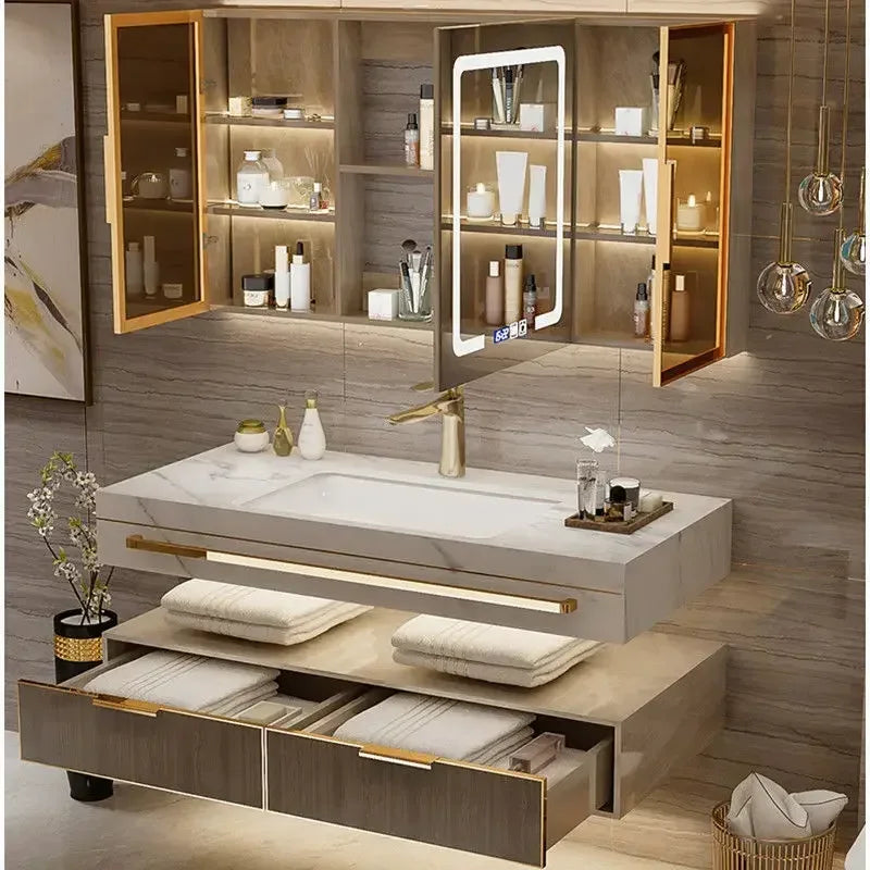 ANTNX Modern Slate Bathroom Cabinet with Smart Mirror Ceramic Double Washbasin Bathroom Vanity Cabinets Under Sink Bathroom Furniture ANTNX.COM