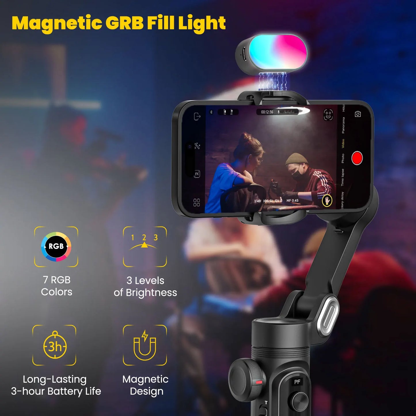 MMOOKA AOCHUAN Smart Xpro Combo Black 3-Axis Phone Gimbal Stabilizer With 73cm Extension and RGB Magnetic Light OLED Display Gimbal