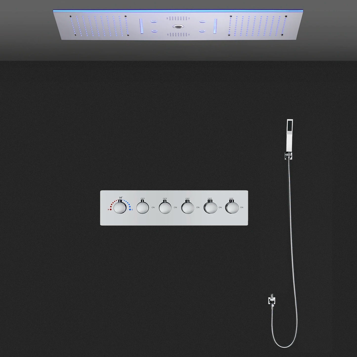 ANTNX Bathroom Ceiling Concealed 36x12Inch 900x300mm Bluetooth Music LED Shower Head Panel Kit Thermostatic Mixer Valve ANTNX.COM