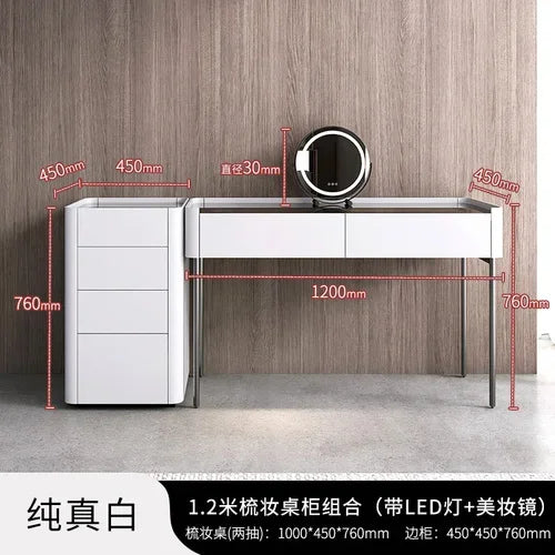 MMOOKA Italian Minimalist Dressing Table Modern Bedroom Mirror Jewelry Box Password Lock