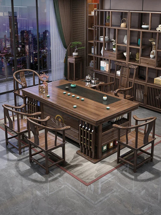 MMOOKA Solid Wood Table-Chair Set New Chinese Household One Table Five Chairs Kung Fu Tea Brewing Sets