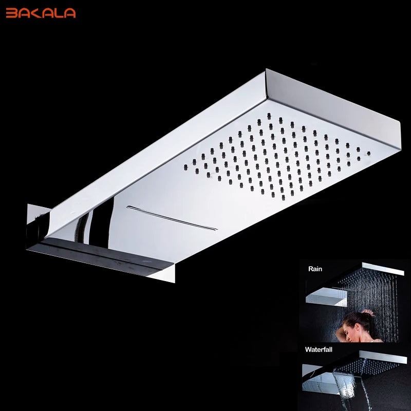 Bakala Luxury Rain& Waterfall Shower head Stainless Steel Shower Mixer Faucet Taps with 2 Ways Mixer Valve Chrome Finish chromed