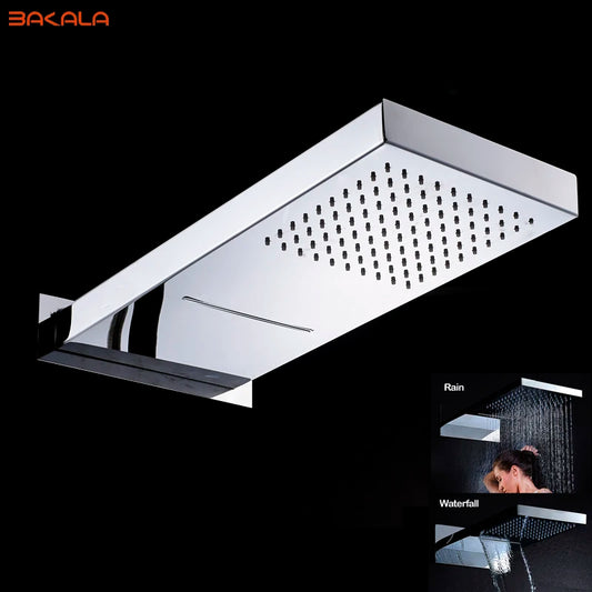 Bakala Luxury Rain& Waterfall Shower head Stainless Steel Shower Mixer Faucet Taps with 2 Ways Mixer Valve Chrome Finish chromed