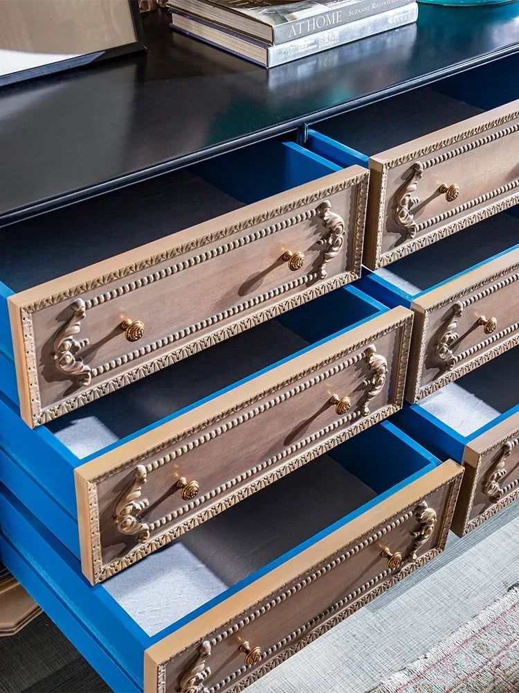 MMOOKA Antique Carved Storage Vintage Imported Solid Wood High-End Villa Furniture