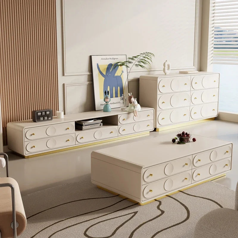 MMOOKA French Cream Style Solid Wood Living Room Combination Furniture Bedroom Modern Minimalist Floor Cabinet Chest of Drawers