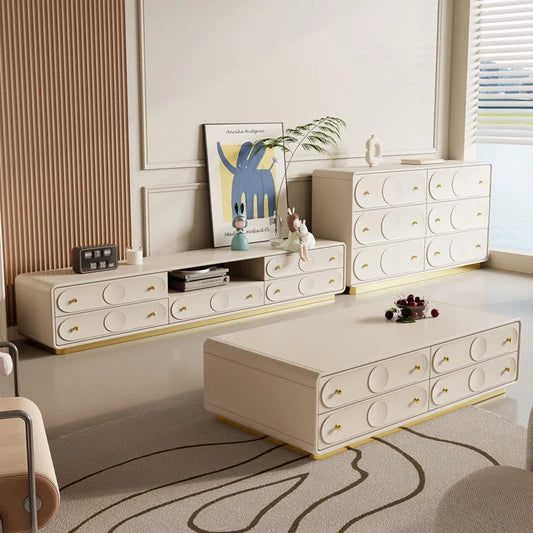 MMOOKA French Cream Style Solid Wood Living Room Combination Furniture Bedroom Modern Minimalist Floor Cabinet Chest of Drawers