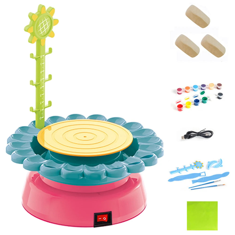 MMOOKA MMOOKA Sunflower Pottery Wheel Electric Pottery Wheel with Clay Brush Pigment DIY Clay Arts Tool Educational Interactive for Boys GirlsMMOOKA.COM