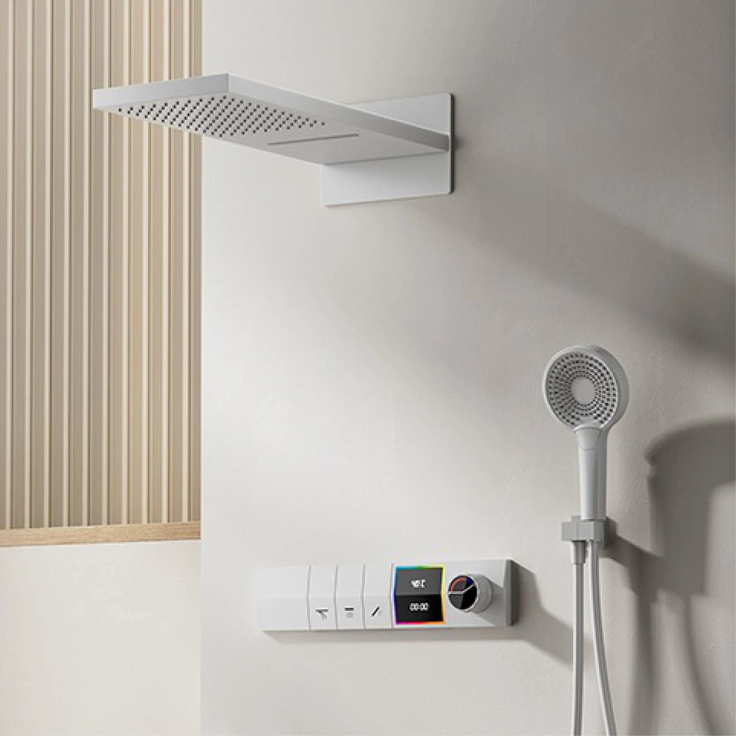 ANTNX Luxury gun gray brass shower system intelligent LED digital display design, wall mounted dual control cold & hot 4-function Tap ANTNX.COM